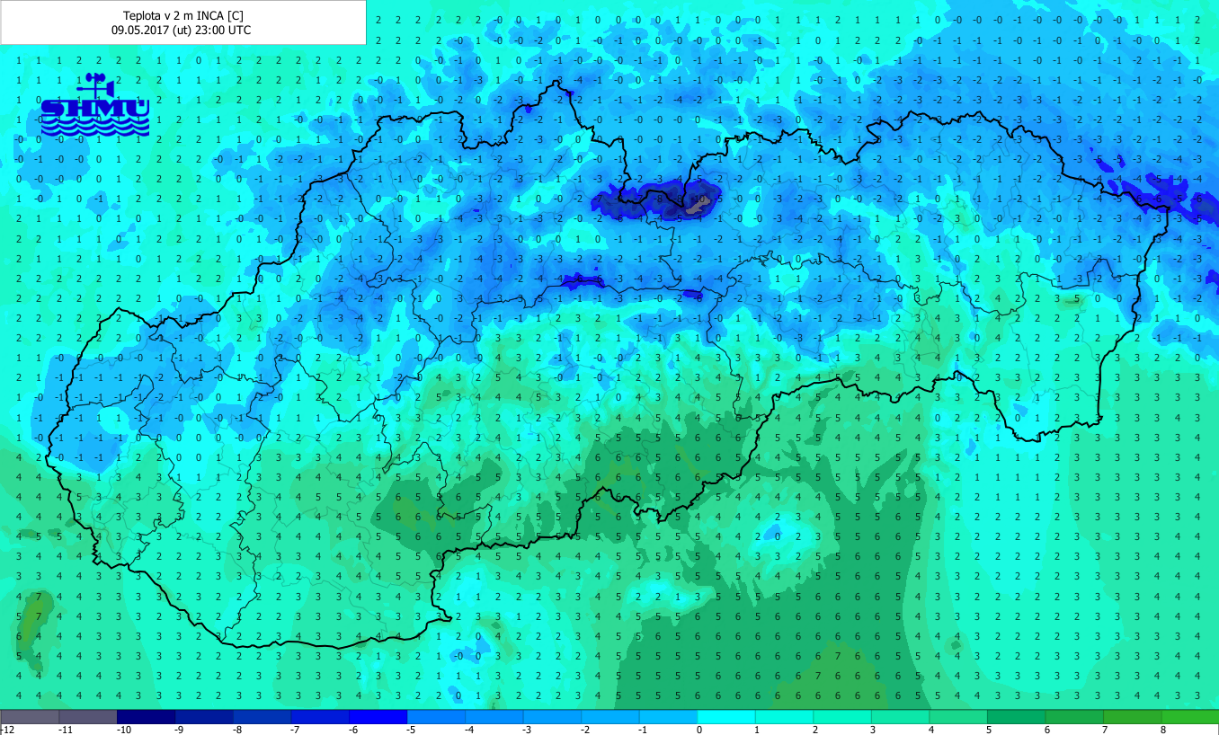 Mrzne aj v nižších polohách, čo vidieť aj na priloženej analýze teploty INCA. [MŠ]