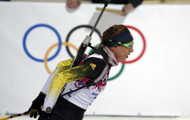 Slovenská biatlonistka Anastasia Kuzminová na trati stíhacích pretekov na 10 km v Soči. 