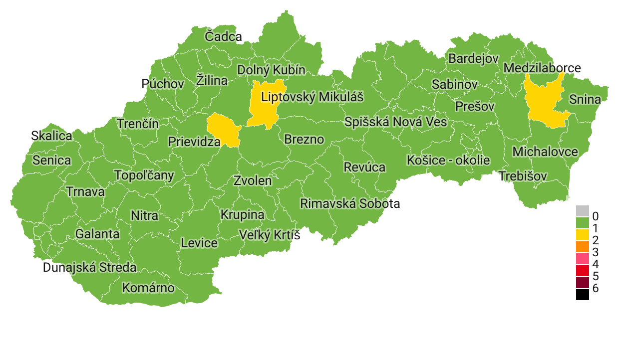 Covid automat: Nové rozdelenie okresov od 12. júla. Bez troch okresov bude od pondelka celé Slovensko v zelenej farbe