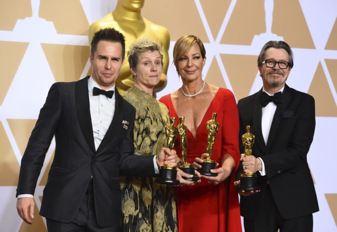 Zľava: Sam Rockwell, Frances McDormand, Allison Janney, Gary Oldman.