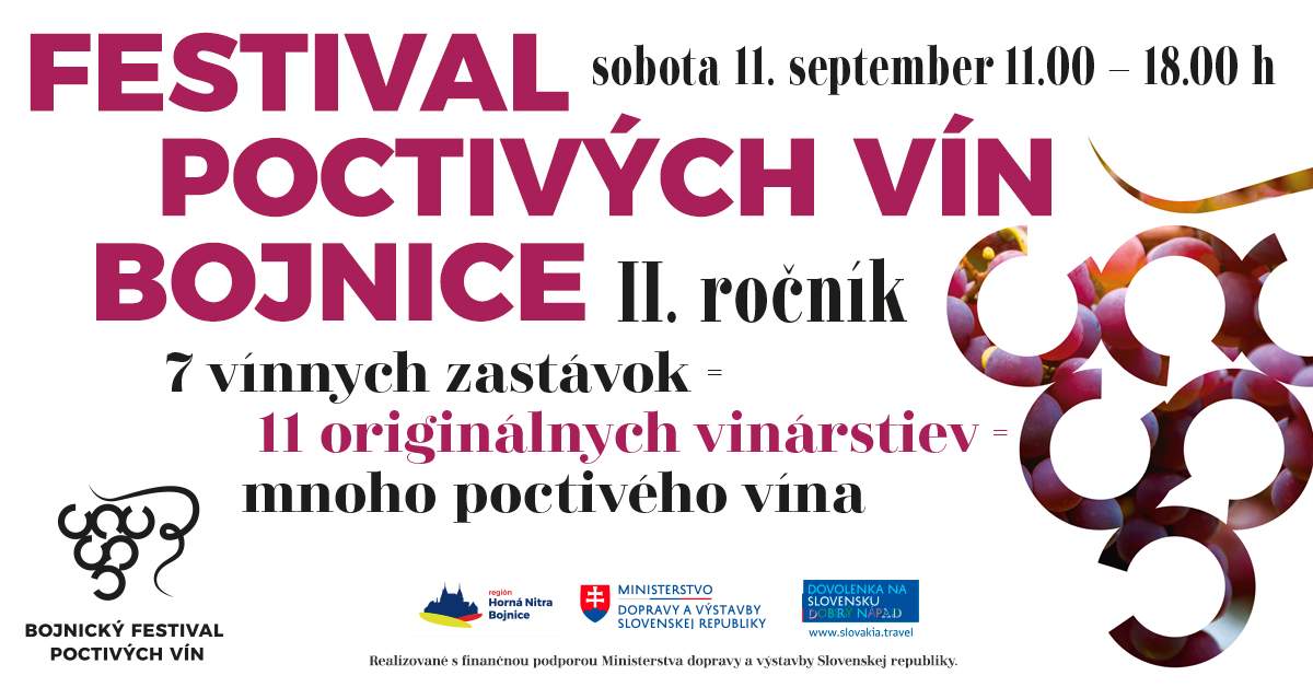 Bojnický festival poctivých vín 2021, už túto sobotu opäť predstaví originálne vína zo Slovenska i sveta