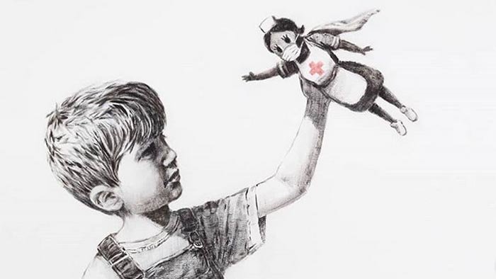 Banksy si novým dielom počas pandémie koronavírusu uctil zdravotníkov 