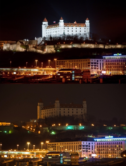Bratislavský hrad po a pred vypnutím.