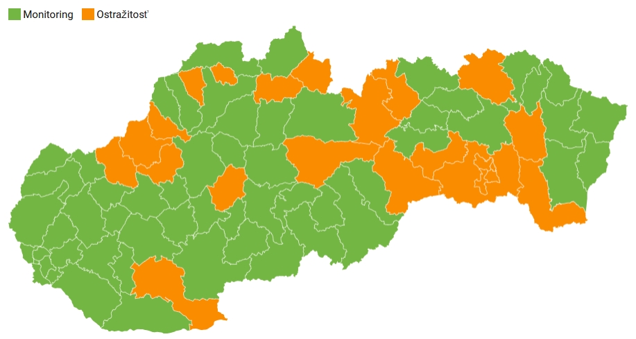 Od pondelka 6. septembra bude podľa COVID automatu oranžových už 23 okresov.
