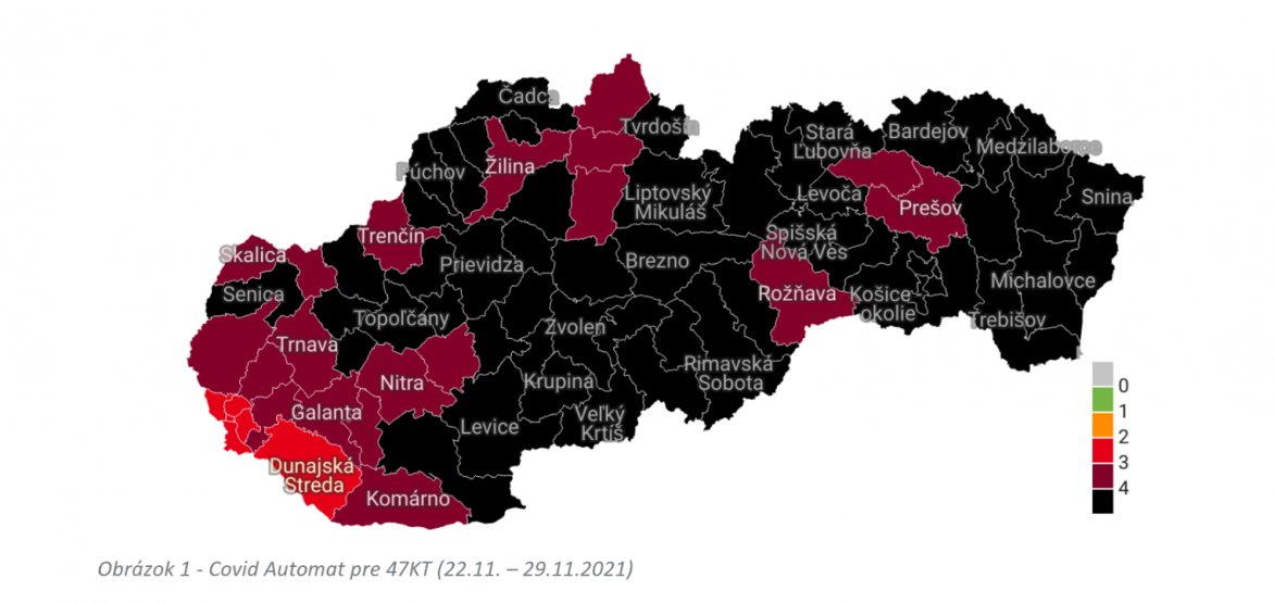 Čierne okresy na Slovensku od pondelka opäť pribudli, bordových je 19 a červené ostali už len 