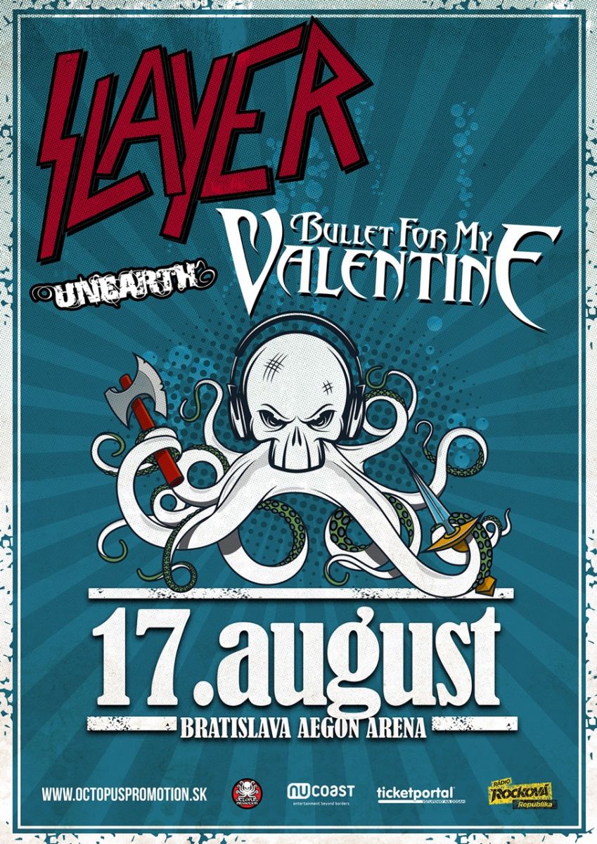V Bratislave zahrá Slayer, Bullet for My Valentine a Unearth