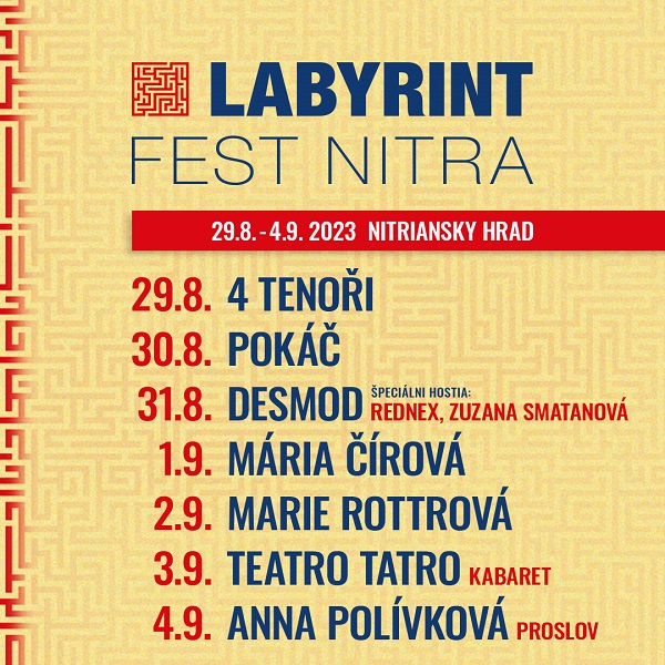 LABYRINTFEST Nitra 2023 začal s predaj vstupeniek - Desmod, Teatro Tatro, Mária Čírová, Anna Polívková a ďalší