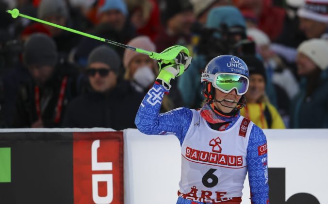 Slovenská reprezentantka Petra Vlhová v cieli 2. kola slalomu na MS v zjazdovom lyžovaní 2019, v ktorom získala bronzovú medailu. Aare, 16. február 2019.