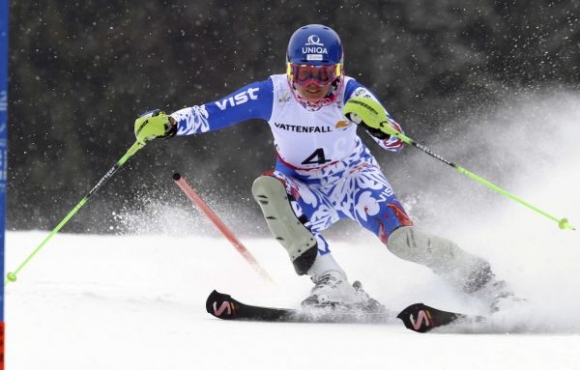 Veronika Velez-Zuzulová počas sobotňajšieho slalomu na MS v Schladmingu.
