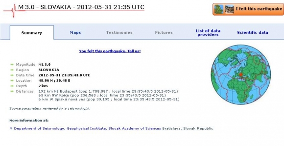 Slovensko zasiahlo v noci zemetrasenie